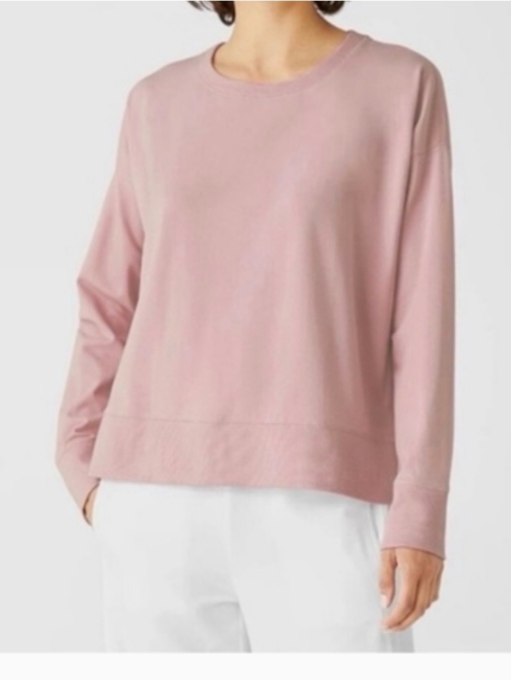 Eileen Fisher  
Garment-Dyed Organic Cotton Terry Cropped Box-Top PINK